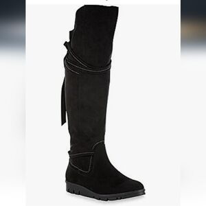 Y2K Basic Editions Rikki Knee High Boots Black Microsuede Zip Womens 7W